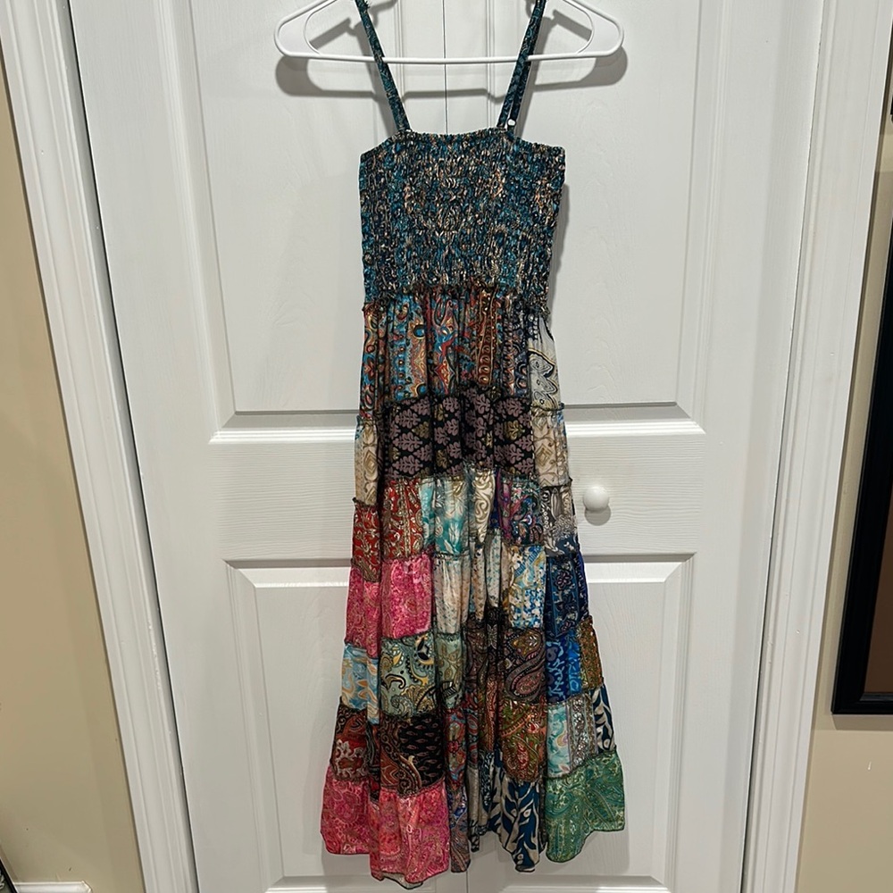 25. Bohemian Multicolor Silk Saree Patchwork Maxi… - image 1